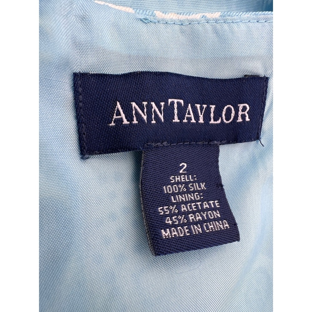 Vintage 90s Ann Taylor Blue White Silk Paisley Floral Sheath Dress Size 2 - Picture 5 of 9